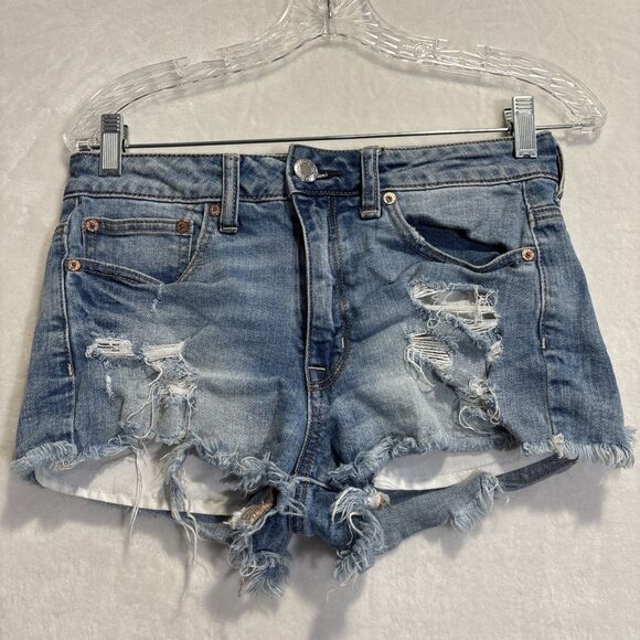 American Eagle Outfitters Pants - American Eagle Shorts Size 6 Hi Rise Festival Stretch Blue Denim Distressed